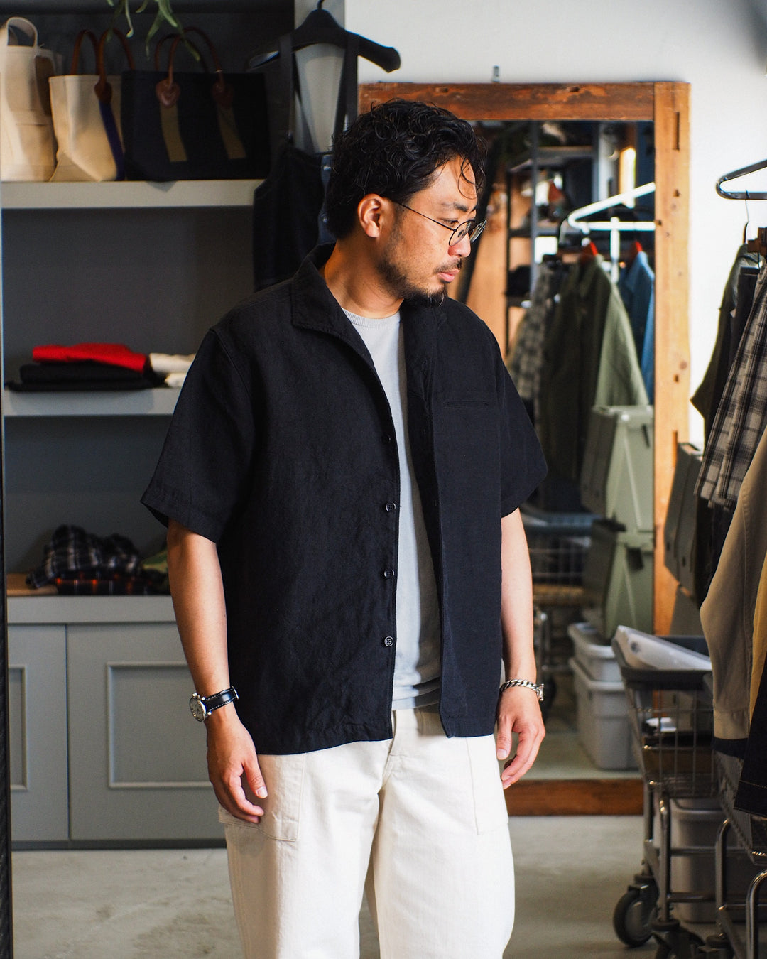COLIMBO ZB-0305 Bisbee Drifter Shirt S/S -Heavy Weight Linen- Black