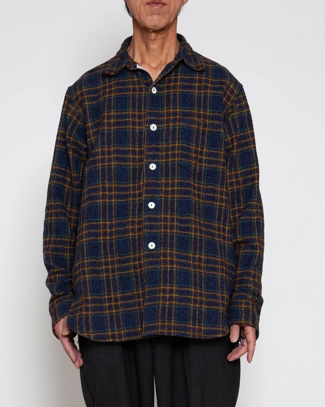 CORONA コロナ CS001 NAVY 1POCKET SHIRT / Navy × Green