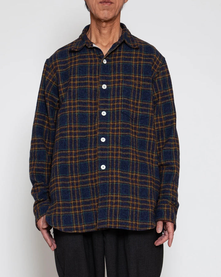 CORONA コロナ CS001 NAVY 1POCKET SHIRT / Navy × Green