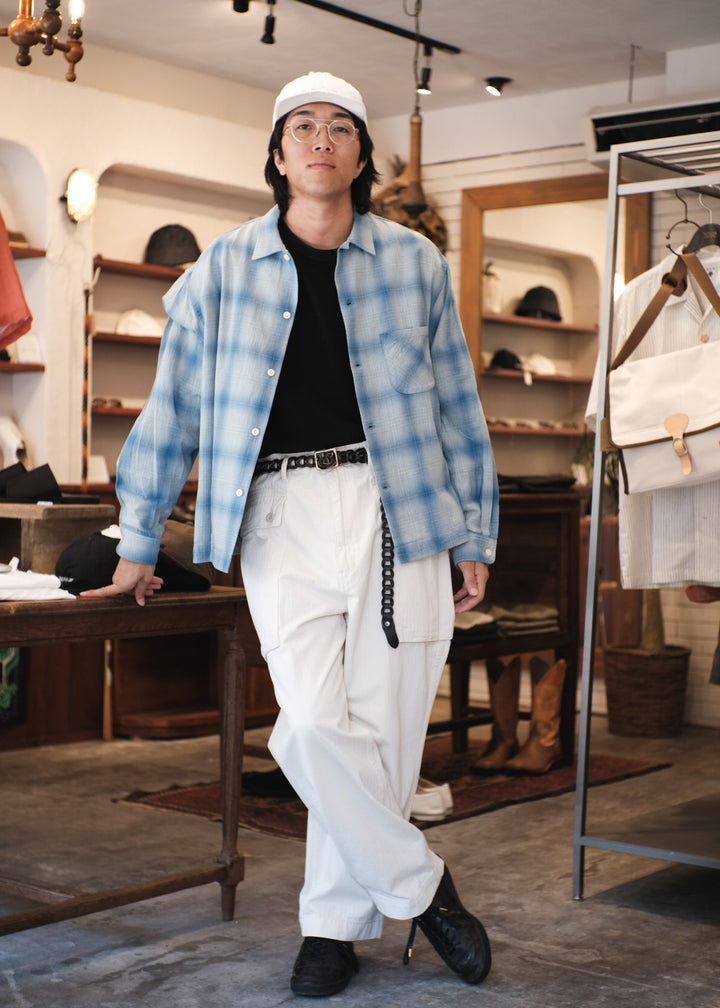 【PATHLOW】H.UNIT エイチ ユニット Indigo check shirt BLUE