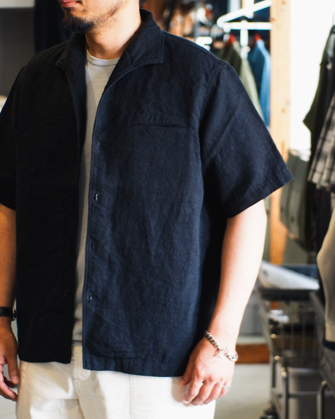 COLIMBO ZB-0305 Bisbee Drifter Shirt S/S -Heavy Weight Linen- Black