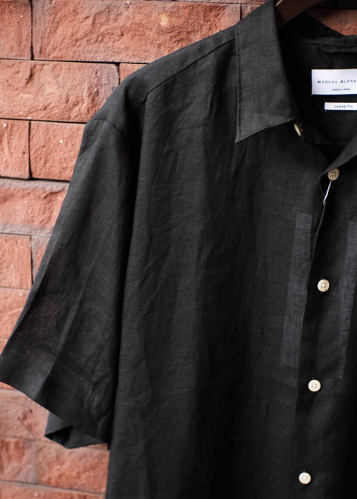 【PATHLOW】MANUAL ALPHABET 60/1 LINEN CANVAS LOOSE FIT R/C S/S SHIRTS