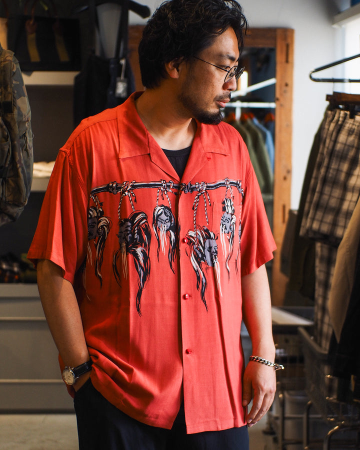 STAR OF HOLLYWOOD SH39705 / HOPSACK RAYON OPEN SHIRT “SHRUNKEN HEAD” RED
