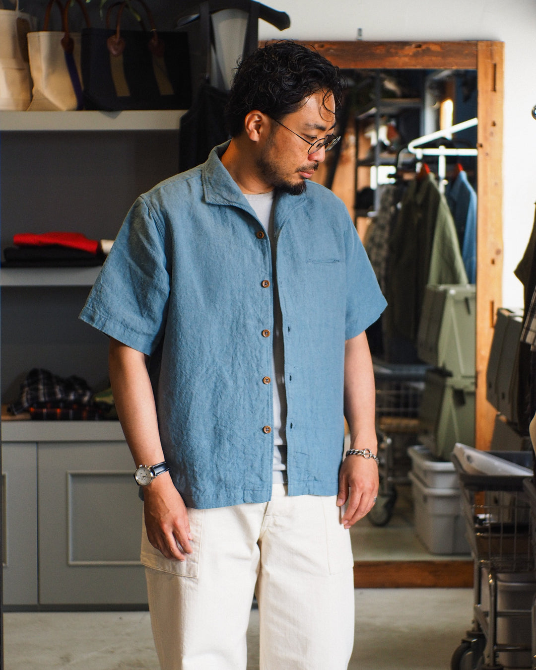 COLIMBO ZB-0305 Bisbee Drifter Shirt S/S -Heavy Weight Linen- Dusty Sax