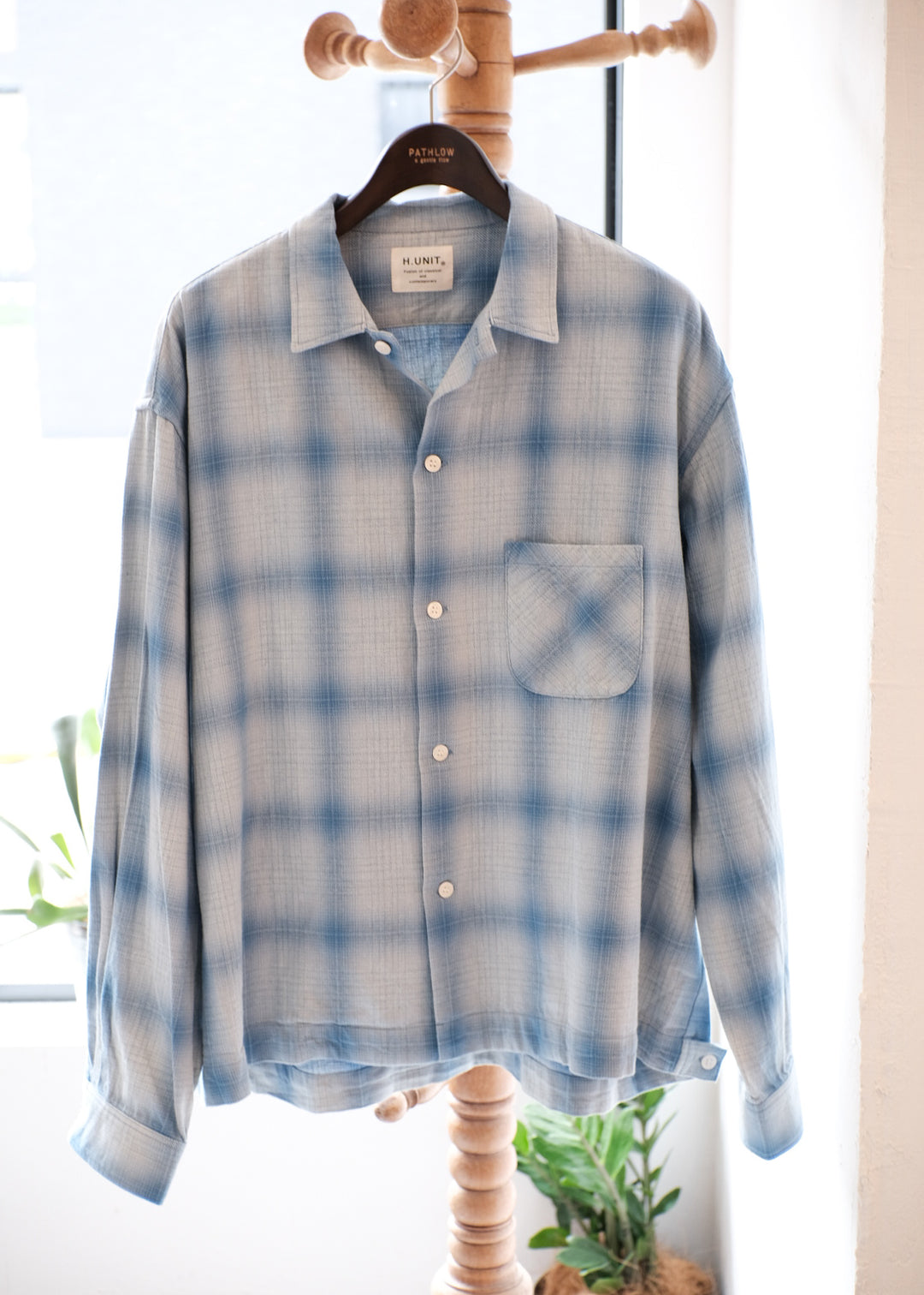 【PATHLOW】H.UNIT エイチ ユニット Indigo check shirt BLUE