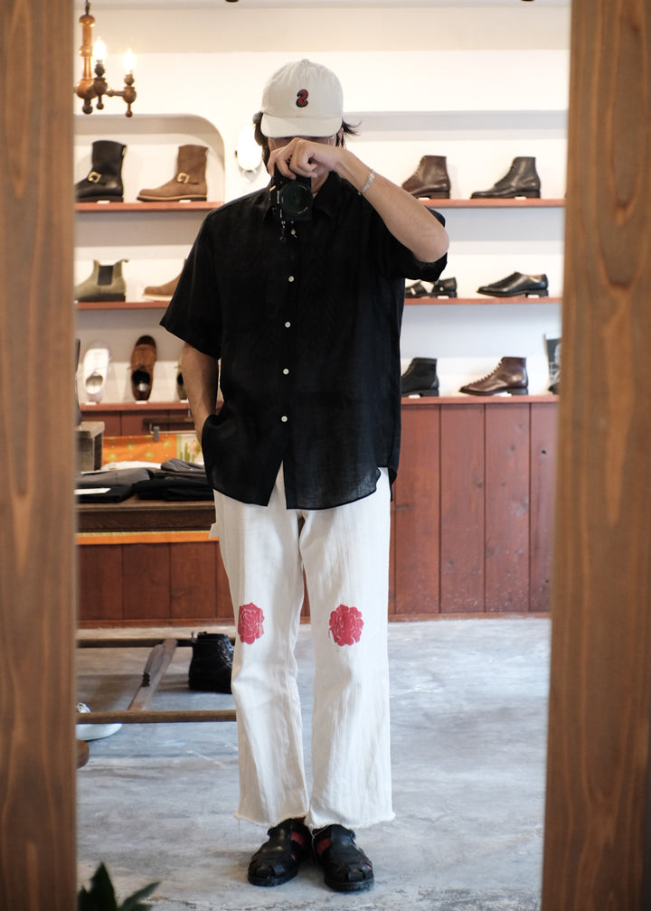 【PATHLOW】MANUAL ALPHABET 60/1 LINEN CANVAS LOOSE FIT R/C S/S SHIRTS