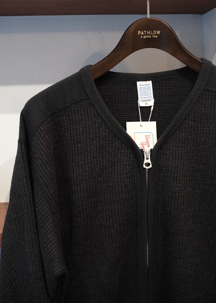 【PATHLOW】Unison Special ユニゾンスペシャル WOOL WAFFLE ZIP CARDIGAN BLACK