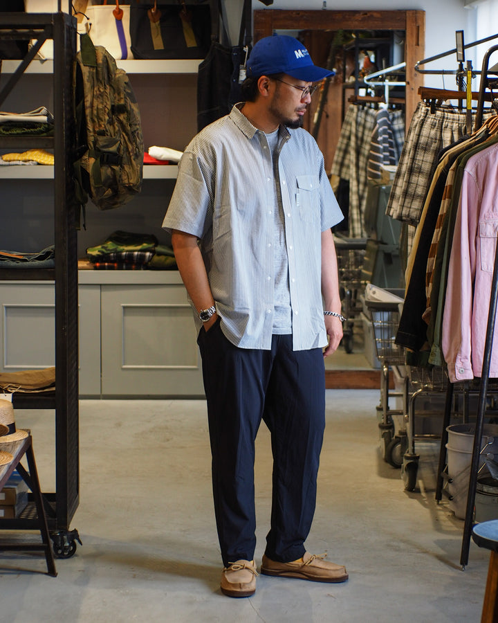 RIDGE MOUNTAIN GEAR Basic Short Sleeve Shirt "Stripe" Grey × White