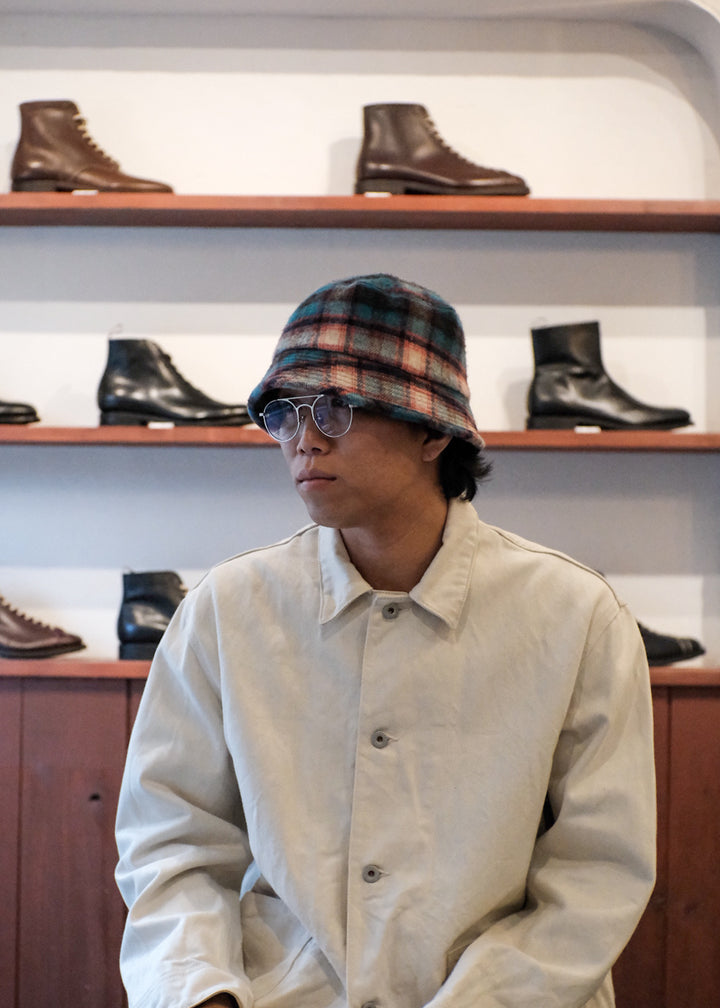 【PATHLOW】cableami Wool Shaggy Check BUCKET HAT