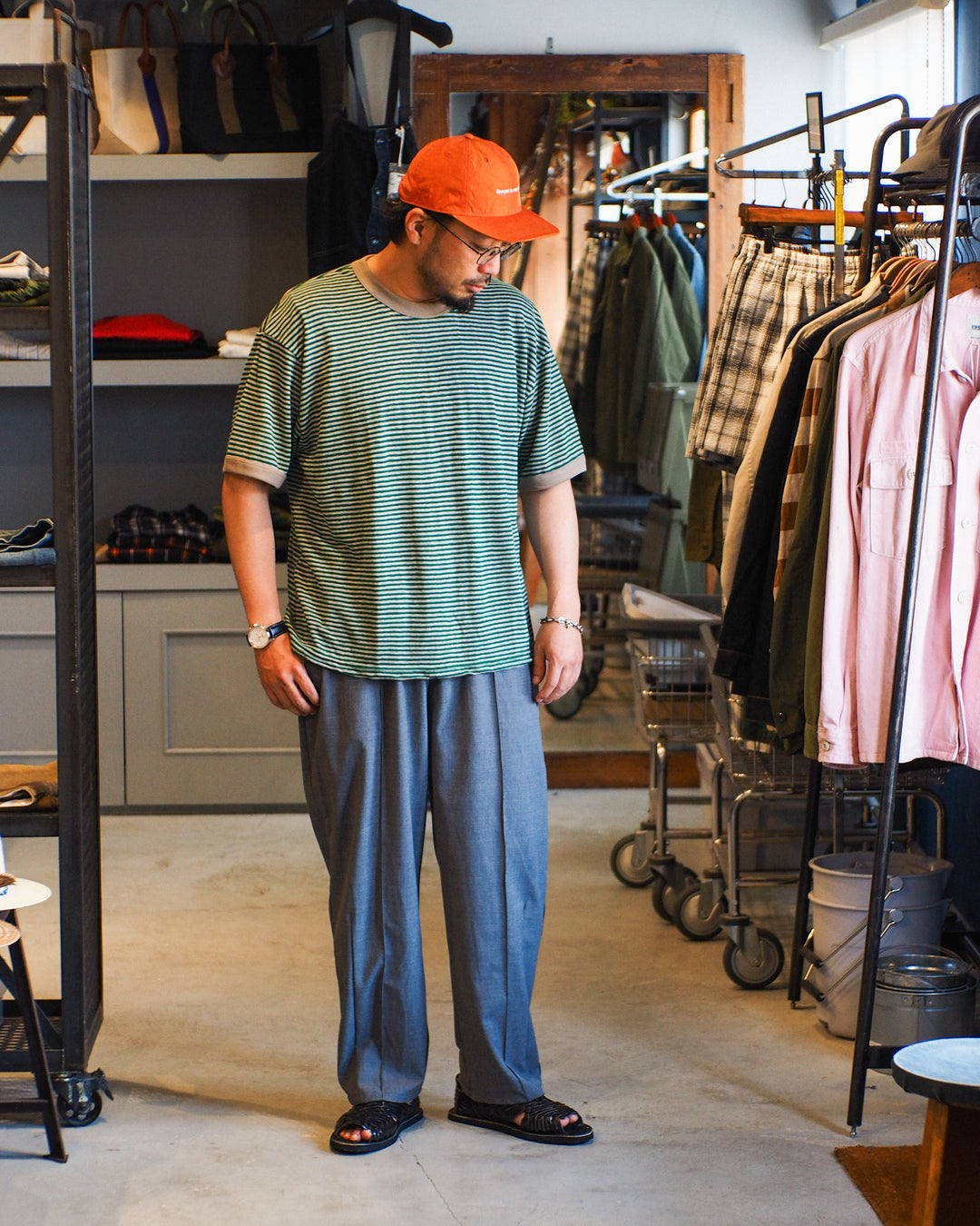 melple Seaview Linen Ringer S/S Green
