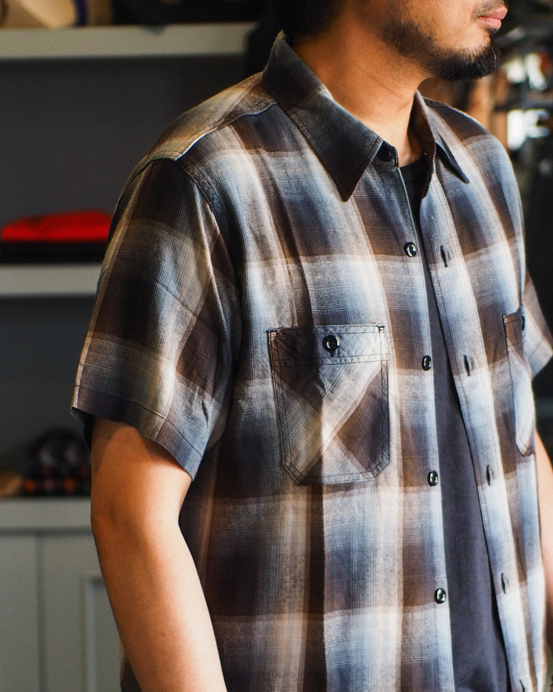 SUGAR CANE SC39726 RAYON TWILL CHECK WORK SHIRT Black