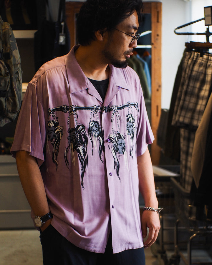 STAR OF HOLLYWOOD SH39705 / HOPSACK RAYON OPEN SHIRT “SHRUNKEN HEAD” Purple