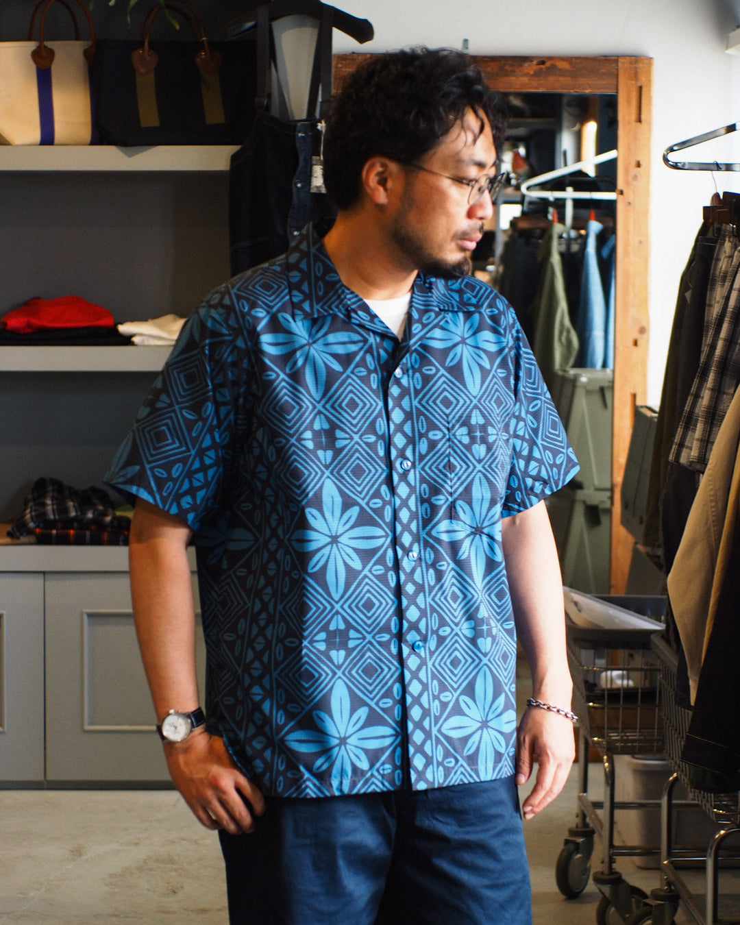 CORONA CS097 - FRENCH CAFE SHIRT S/S / Charcoal Grey × Blue