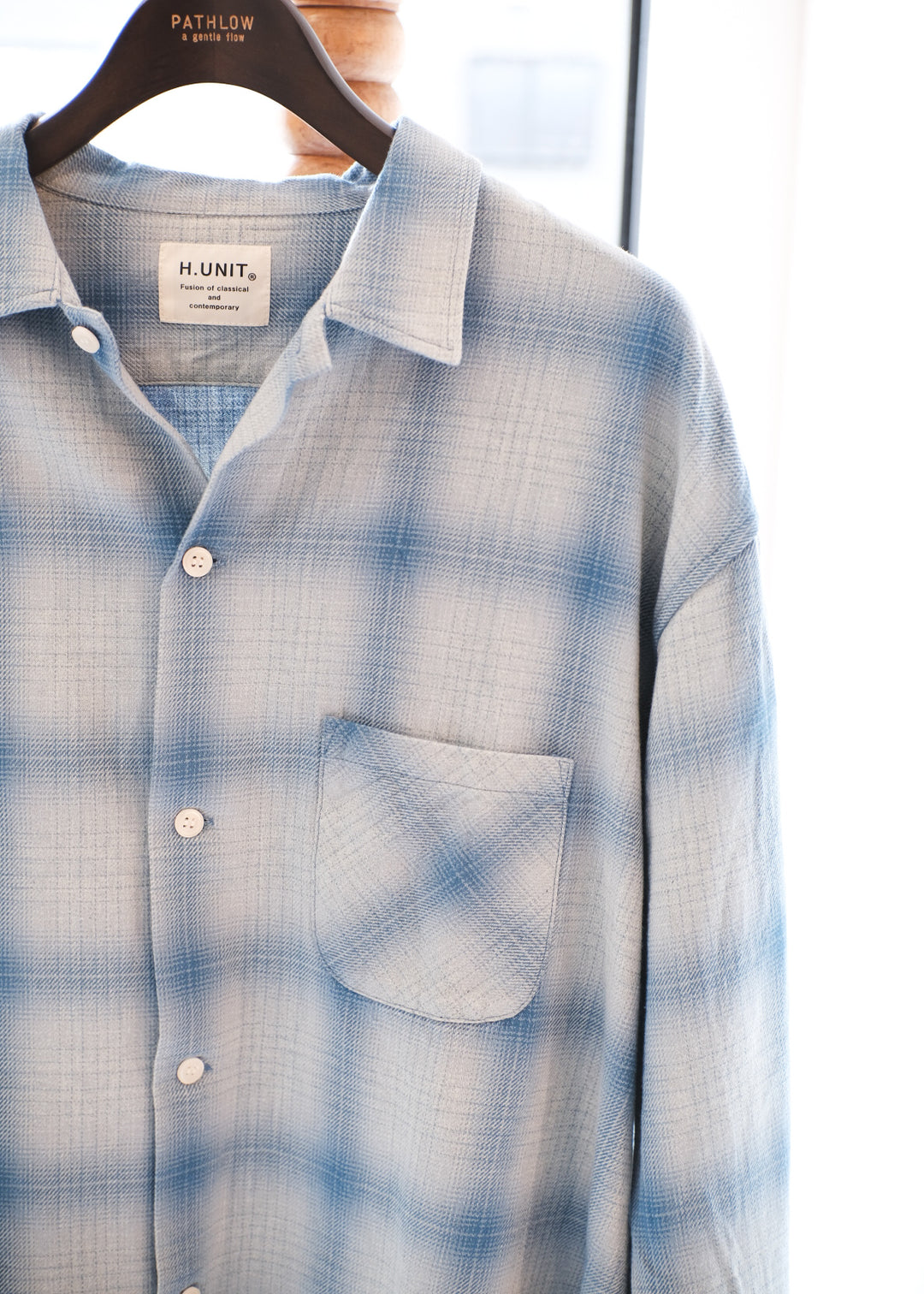 【PATHLOW】H.UNIT エイチ ユニット Indigo check shirt BLUE