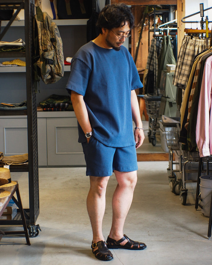TURN ME ON Waffle Thermal Easy Shorts Smoke Blue
