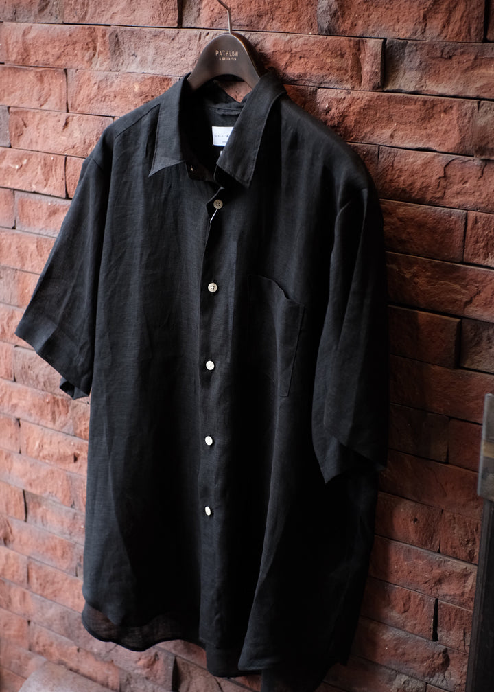 【PATHLOW】MANUAL ALPHABET 60/1 LINEN CANVAS LOOSE FIT R/C S/S SHIRTS