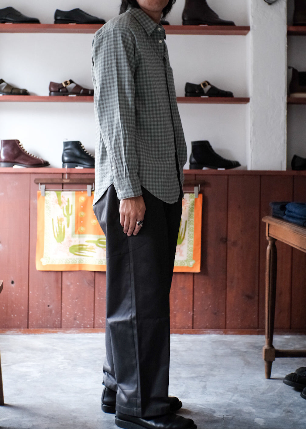 【PATHLOW】MANUAL ALPHABET BRUSHED TWILL CHECK LOOSE FIT R/C SHIRTS