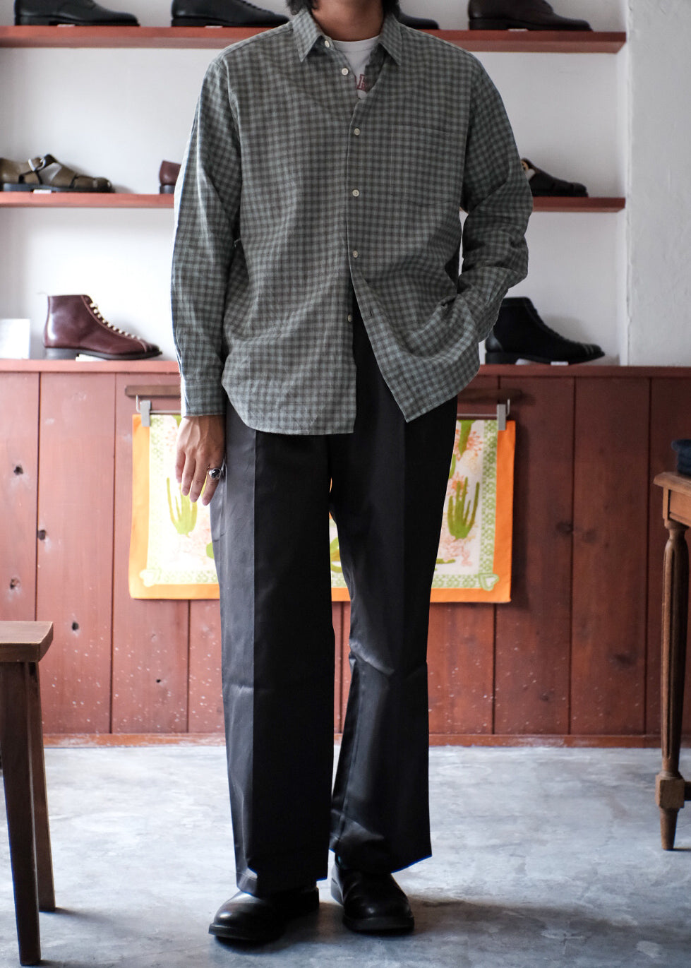【PATHLOW】MANUAL ALPHABET BRUSHED TWILL CHECK LOOSE FIT R/C SHIRTS