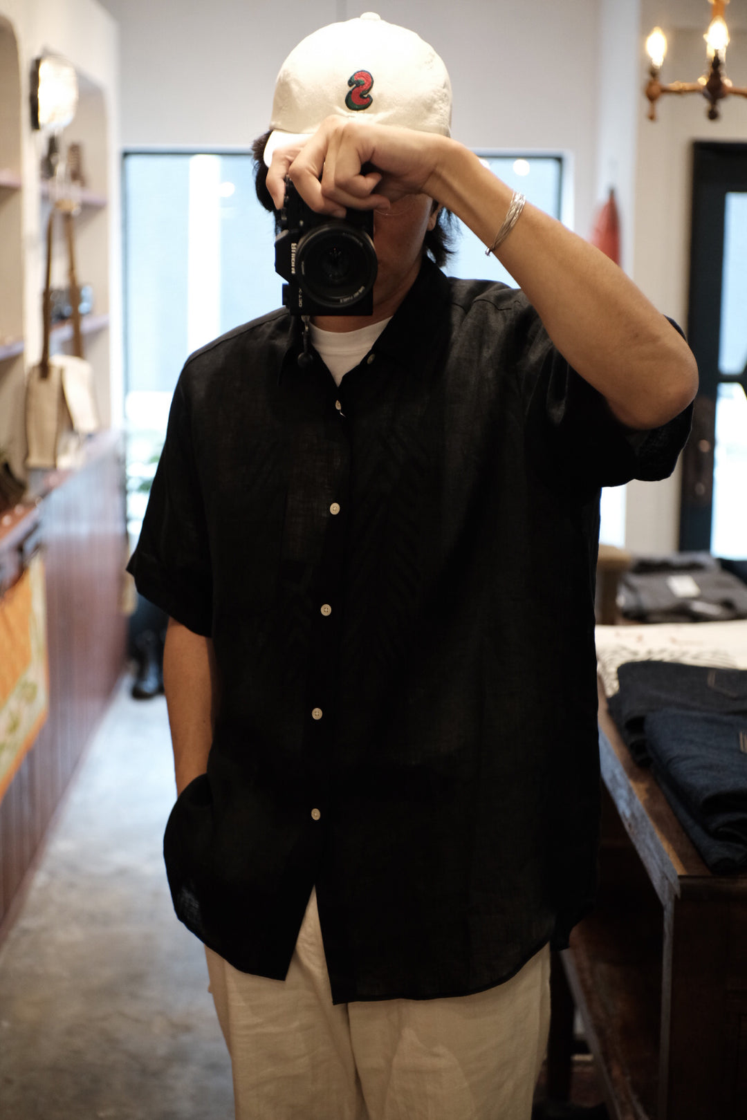 【PATHLOW】MANUAL ALPHABET 60/1 LINEN CANVAS LOOSE FIT R/C S/S SHIRTS