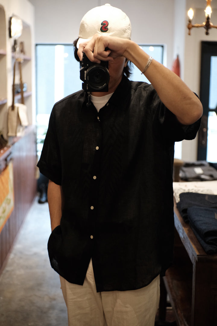 【PATHLOW】MANUAL ALPHABET 60/1 LINEN CANVAS LOOSE FIT R/C S/S SHIRTS