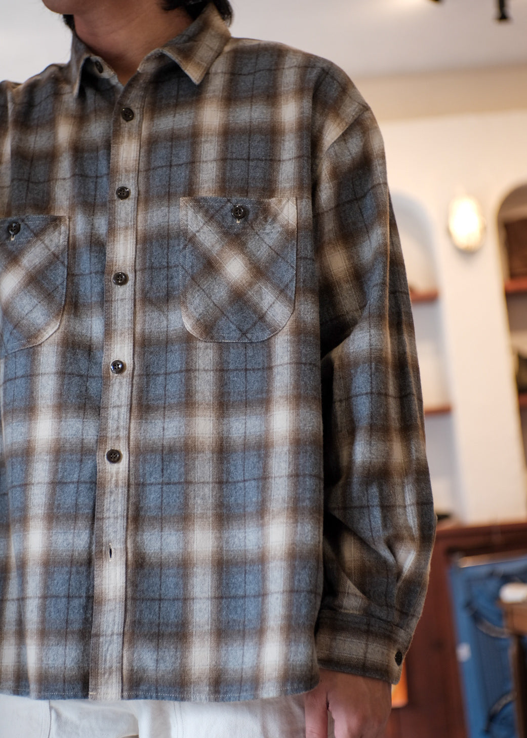 【PATHLOW】H.UNIT エイチ ユニット Shaggy check work shirt BEIGE