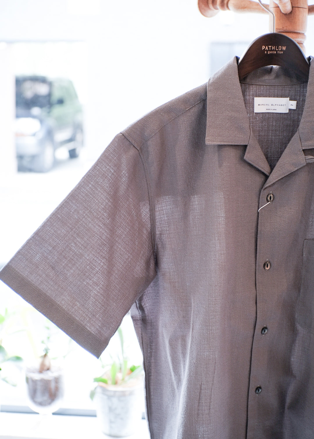 【PATHLOW】MANUAL ALPHABET RICH BUTCHER S/S OPEN COLLAR SHIRTS GREY