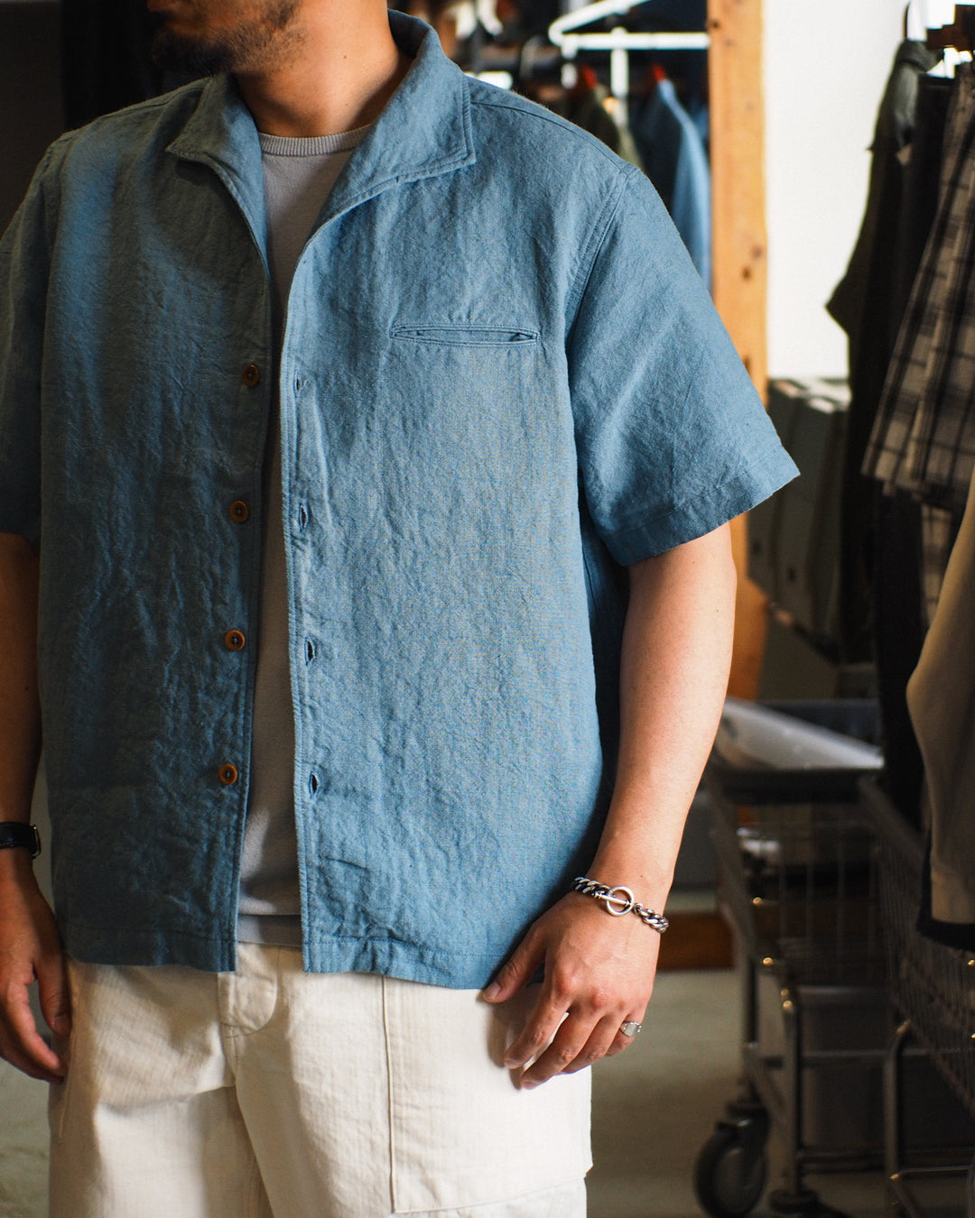 COLIMBO ZB-0305 Bisbee Drifter Shirt S/S -Heavy Weight Linen- Dusty Sax