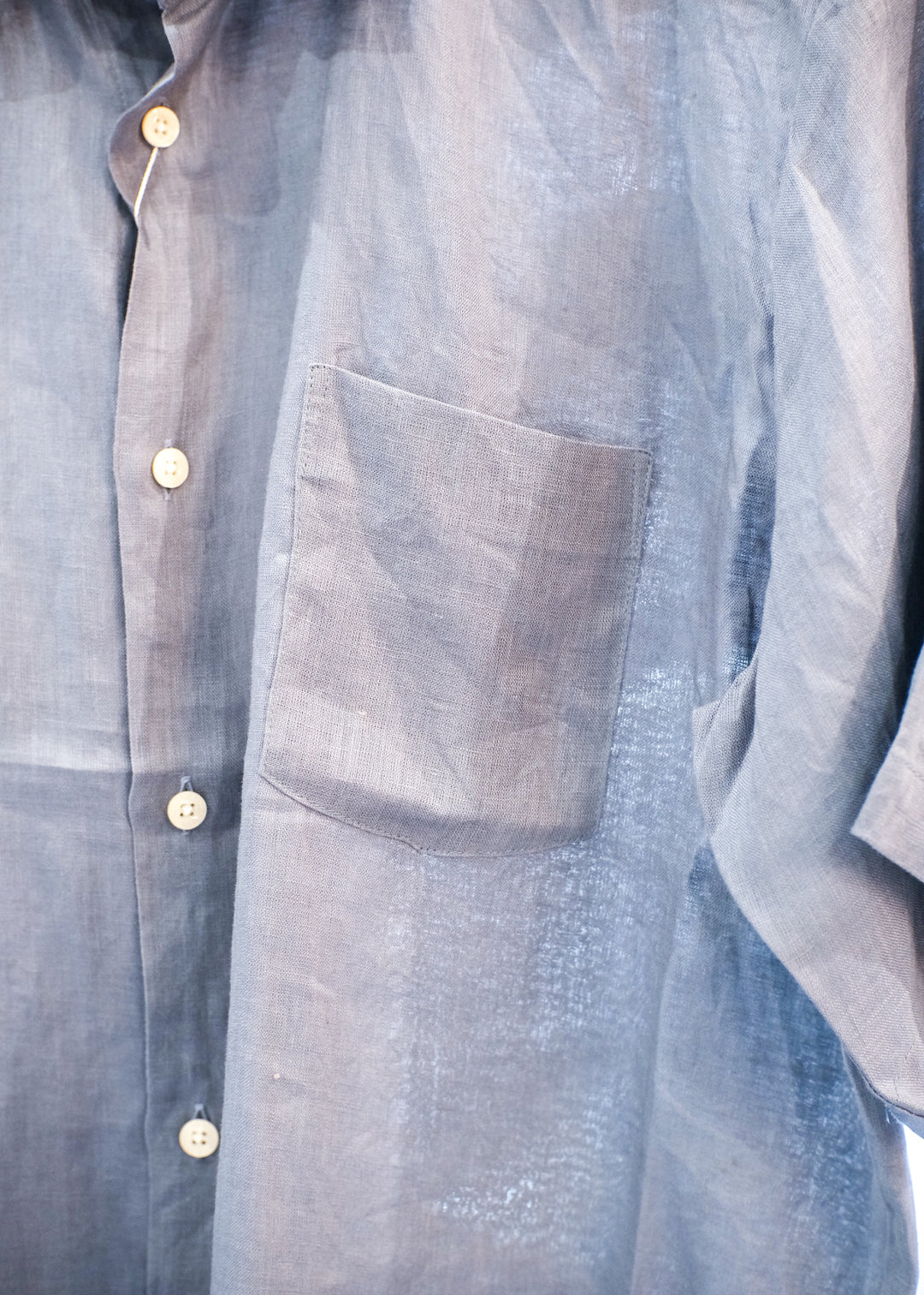 【PATHLOW】MANUAL ALPHABET 60/1 LINEN CANVAS LOOSE FIT R/C S/S SHIRTS BLUE