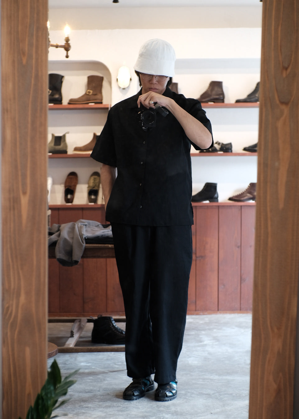 【PATHLOW】MANUAL ALPHABET RICH BUTCHER S/S OPEN COLLAR SHIRTS BLACK