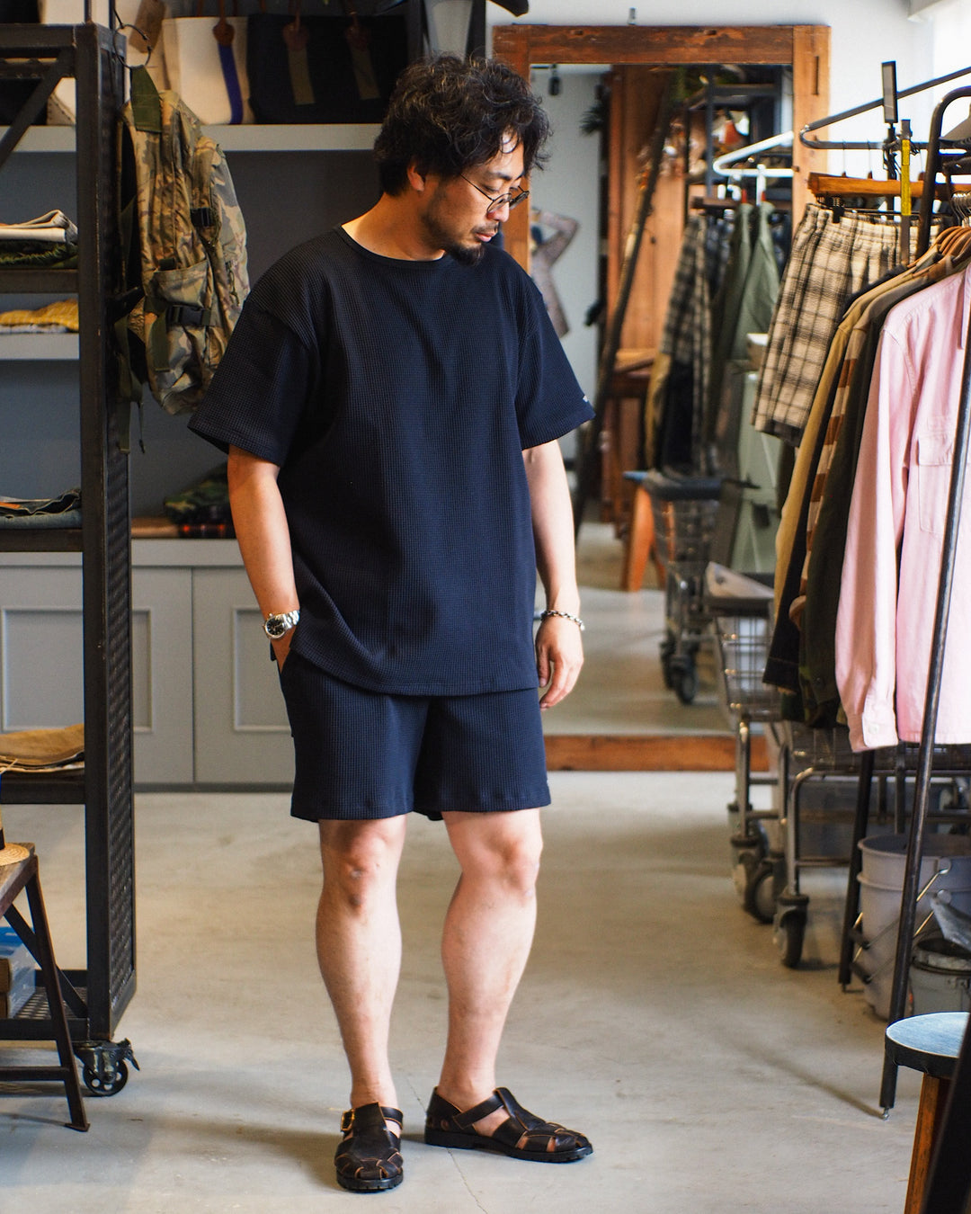 TURN ME ON Waffle Thermal Easy Shorts Black