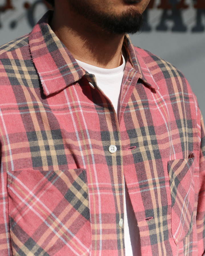 Dan River ダンリバー Worn Out Check Flannel Shirts Pink