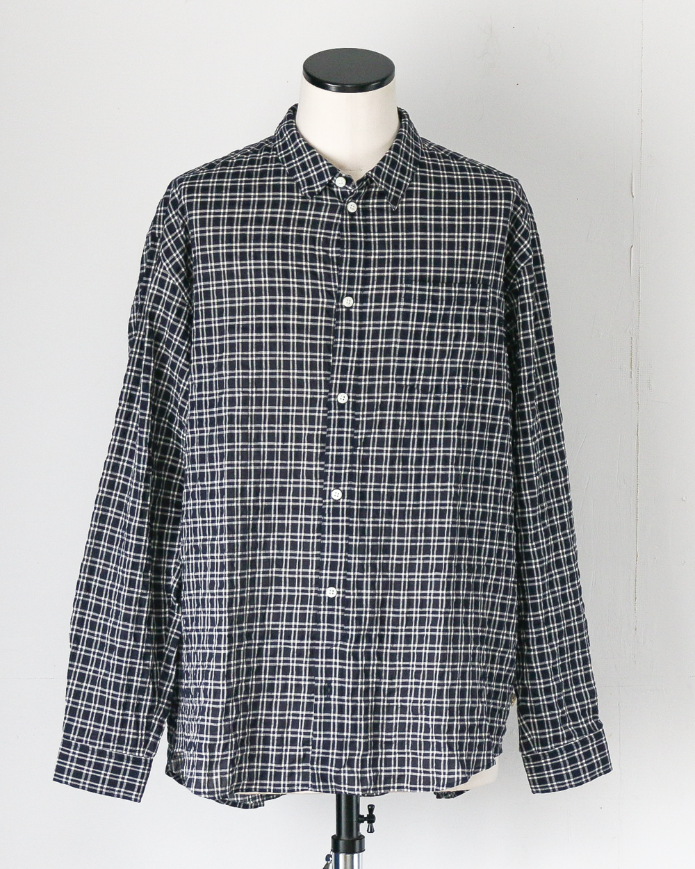 MASTER&amp;CO マスターアンドコー MC1622 SHIRRING CHECK NEW PLAIN SHIRT Navy