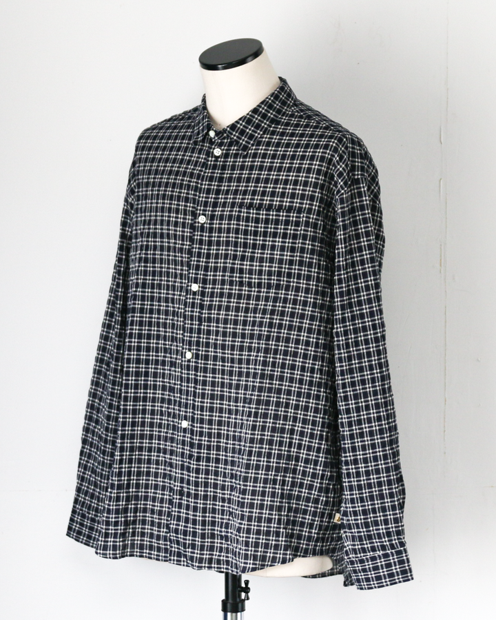 MASTER&amp;CO マスターアンドコー MC1622 SHIRRING CHECK NEW PLAIN SHIRT Navy