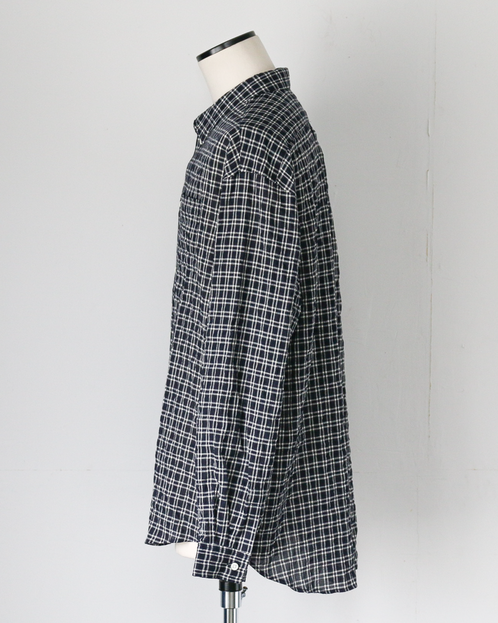 MASTER&amp;CO マスターアンドコー MC1622 SHIRRING CHECK NEW PLAIN SHIRT Navy
