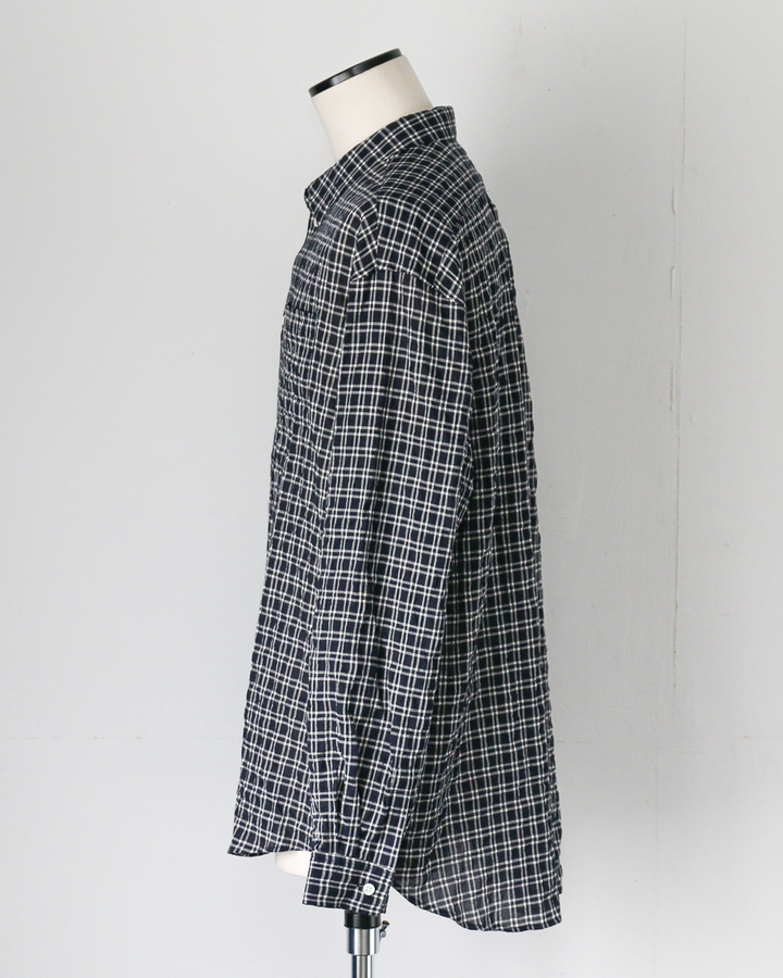 MASTER&amp;CO マスターアンドコー MC1622 SHIRRING CHECK NEW PLAIN SHIRT Navy