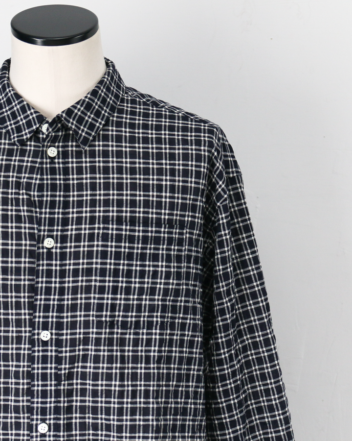 MASTER&amp;CO マスターアンドコー MC1622 SHIRRING CHECK NEW PLAIN SHIRT Navy