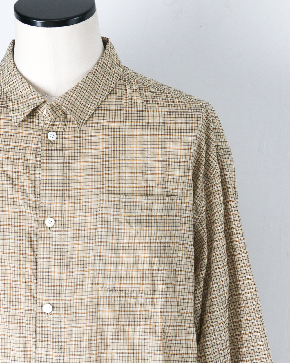 MASTER&amp;CO マスターアンドコー MC1622 SHIRRING CHECK NEW PLAIN SHIRT Beige