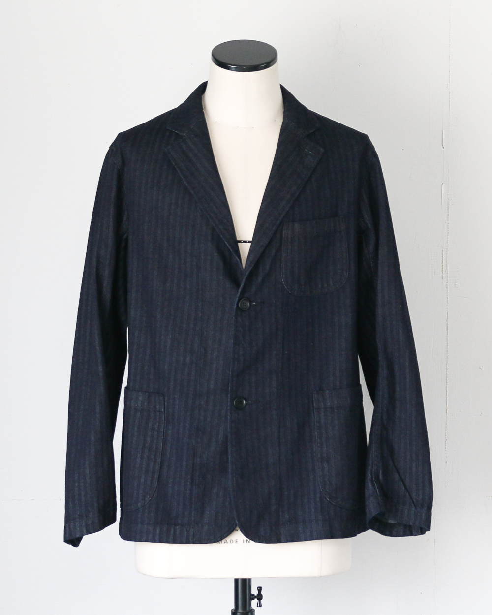 WORKERS ワーカーズ Lounge Jacket, Indigo Herringbone