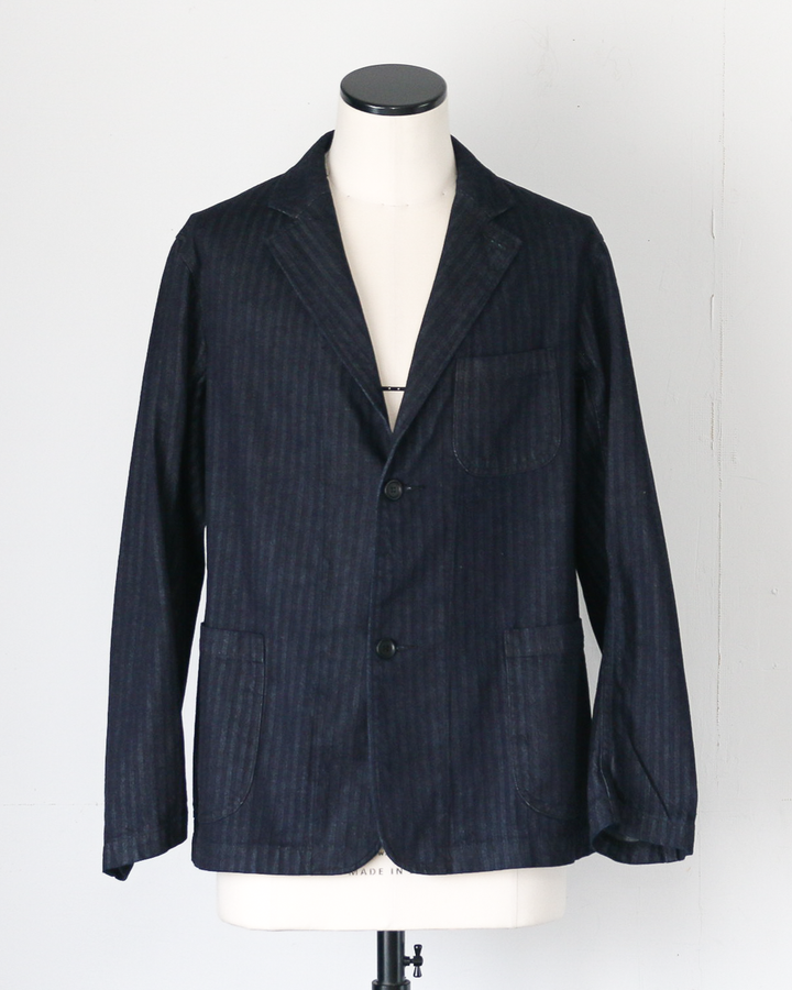 WORKERS ワーカーズ Lounge Jacket, Indigo Herringbone