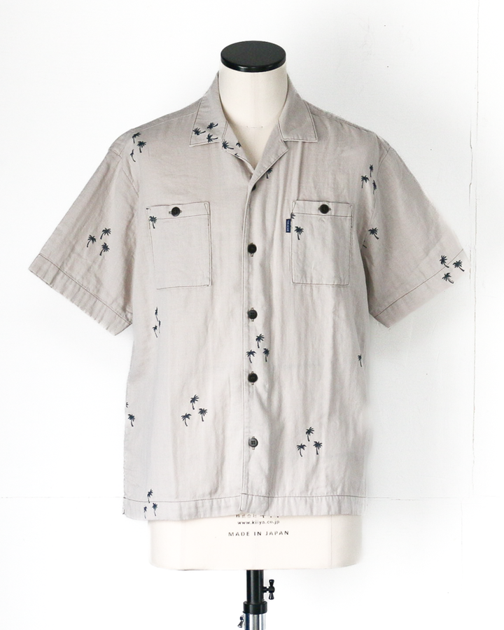 TURN ME ON Palm Tree Cotton Gauze Open collar Shirt Gray