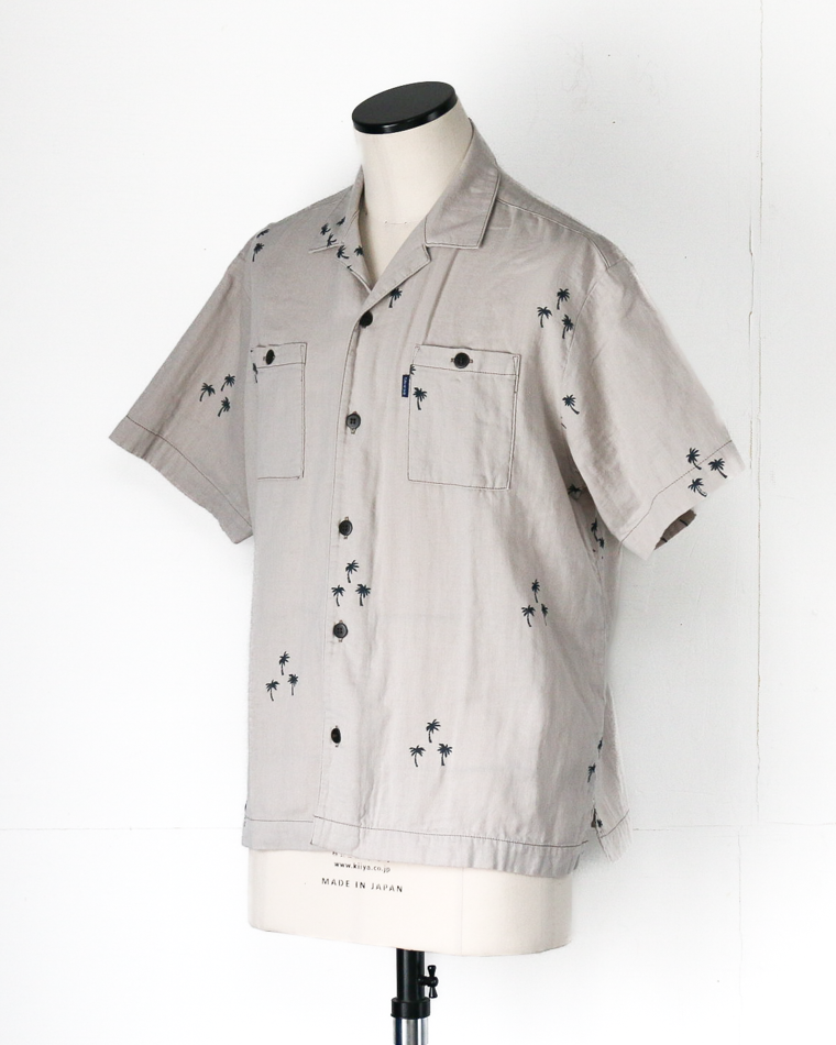 TURN ME ON Palm Tree Cotton Gauze Open collar Shirt Gray