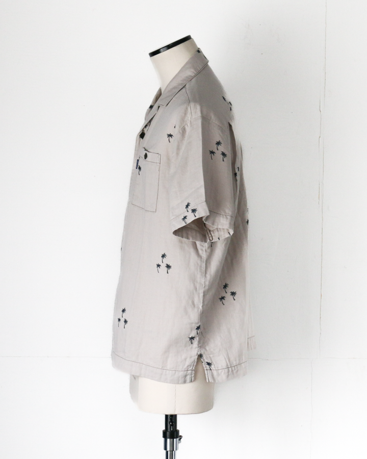 TURN ME ON Palm Tree Cotton Gauze Open collar Shirt Gray