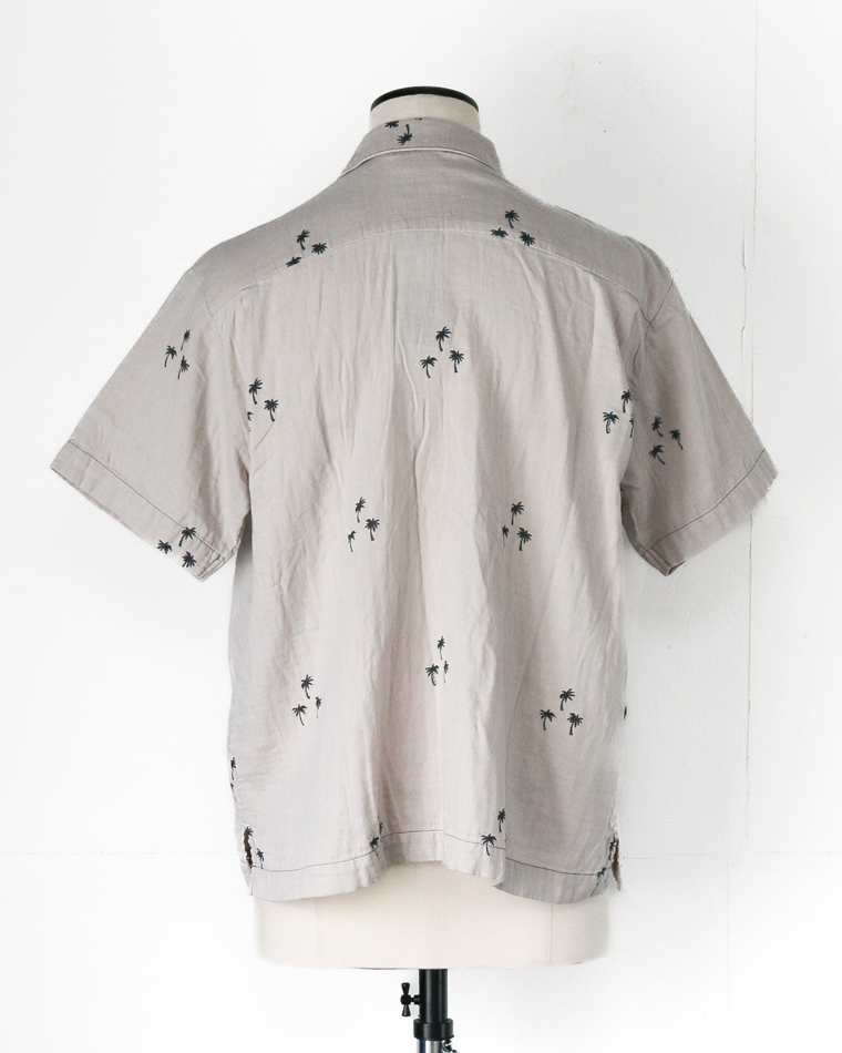 TURN ME ON Palm Tree Cotton Gauze Open collar Shirt Gray