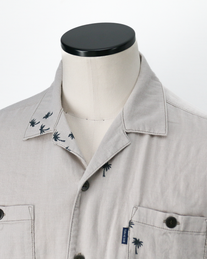 TURN ME ON Palm Tree Cotton Gauze Open collar Shirt Gray