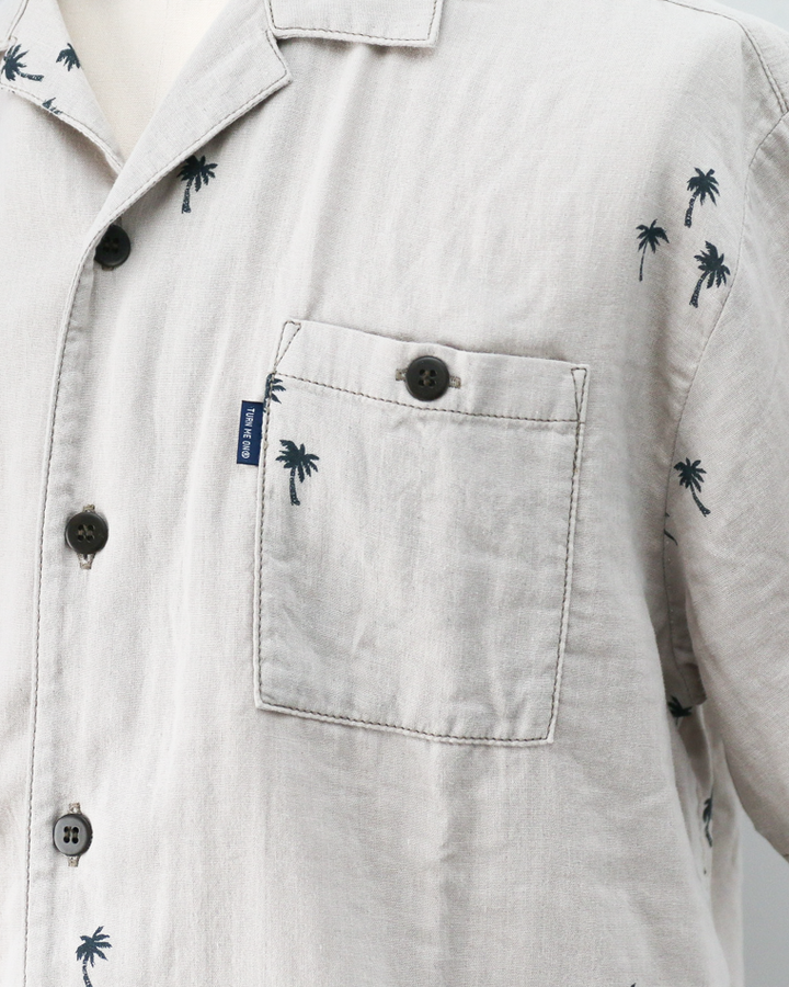 TURN ME ON Palm Tree Cotton Gauze Open collar Shirt Gray