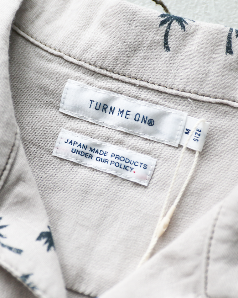 TURN ME ON Palm Tree Cotton Gauze Open collar Shirt Gray