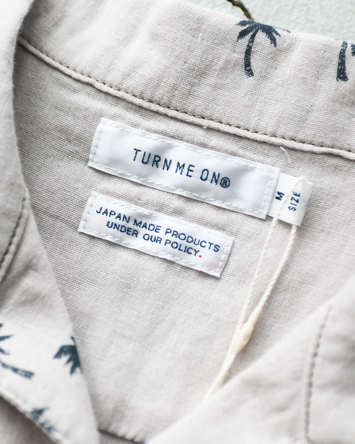 TURN ME ON Palm Tree Cotton Gauze Open collar Shirt Gray