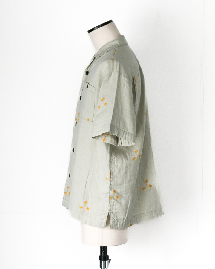 TURN ME ON Palm Tree Cotton Gauze Open collar Shirt Green