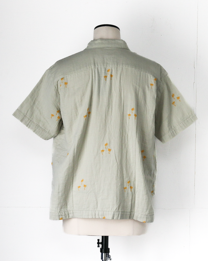 TURN ME ON Palm Tree Cotton Gauze Open collar Shirt Green