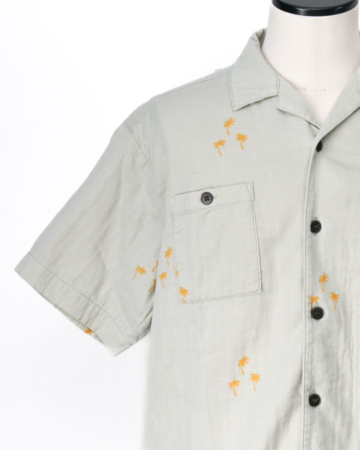 TURN ME ON Palm Tree Cotton Gauze Open collar Shirt Green